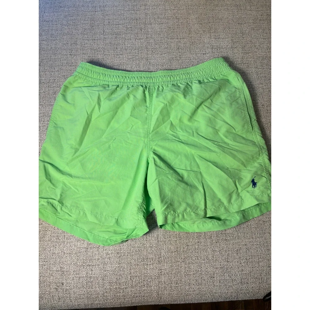 Polo Ralph‎ Lauren Neon Green Traveler Swim Trunks Mens Medium Mesh Lined Preppy